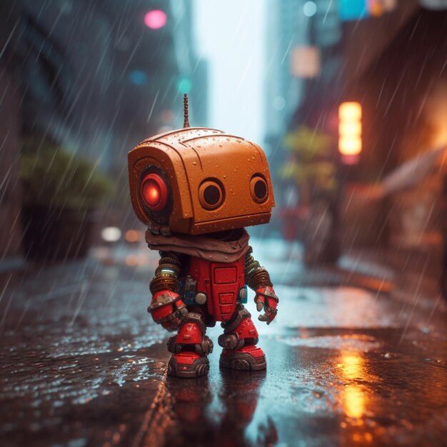 there is a robot that is standing in the rain generative ai