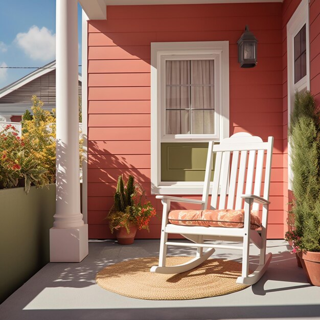 there is a rocking chair on the front porch of a house generative ai