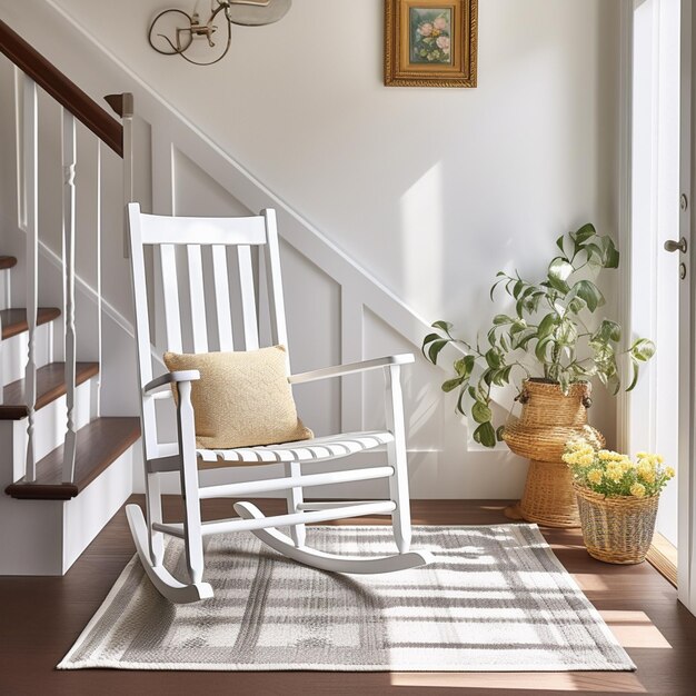 there is a rocking chair in the middle of a room generative ai