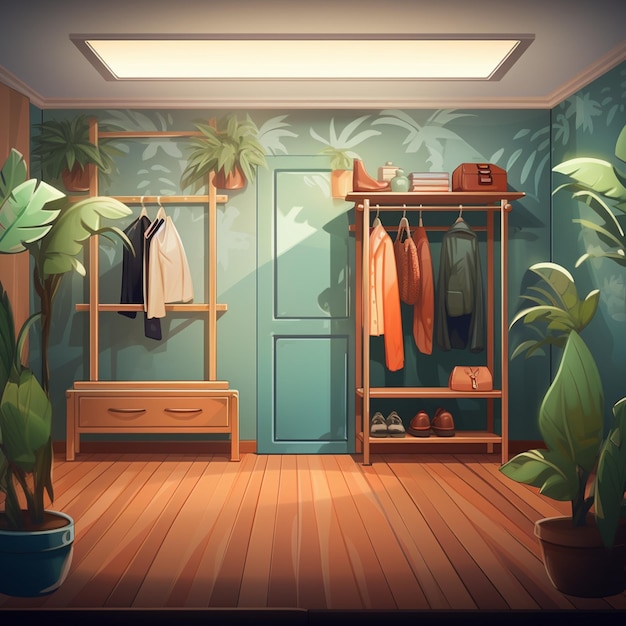 there is a room with a closet and a plant in it generative ai