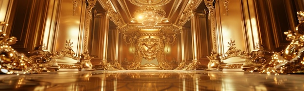 Photo there is a room with gold decorations and a chandelier