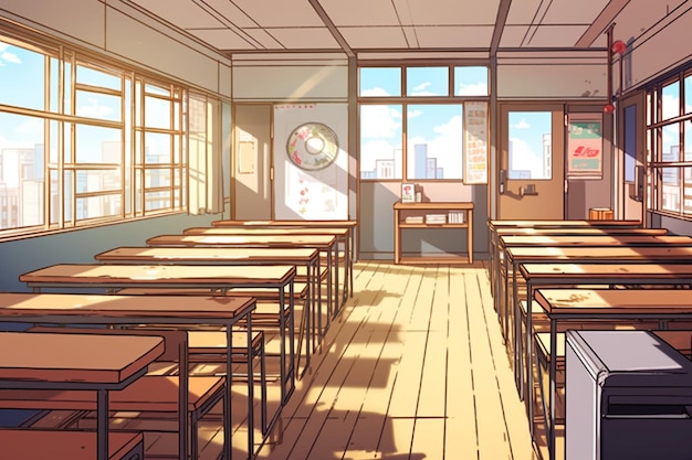 Premium AI Image  Anime Classroom Background without People at Sunset in  The Afternoon Scene