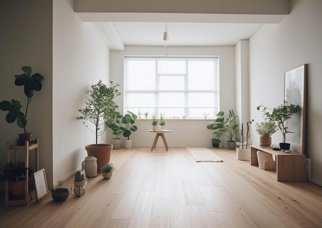 There is a room with a lot of plants and a table generative ai