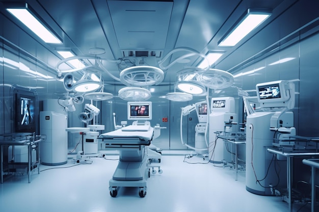 There is a room with a medical equipment and a television generative ai