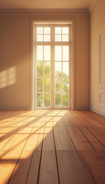 there is a room with a window and a wooden floor generative ai