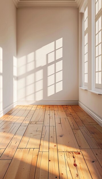 there is a room with a wooden floor and a window generative ai