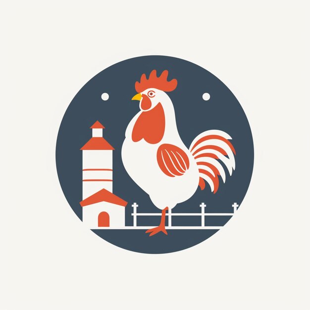 Photo there is a rooster standing on a fence with a lighthouse in the background generative ai