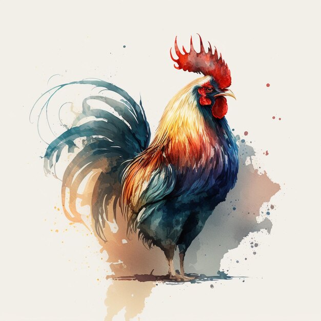 Photo there is a rooster standing on a white surface with a red head generative ai