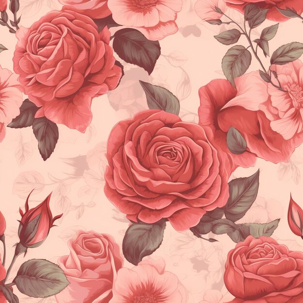 Photo there is a rose pattern with many different flowers on it generative ai