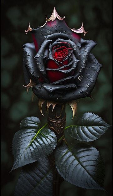 Photo there is a rose that is sitting on a stem with leaves generative ai