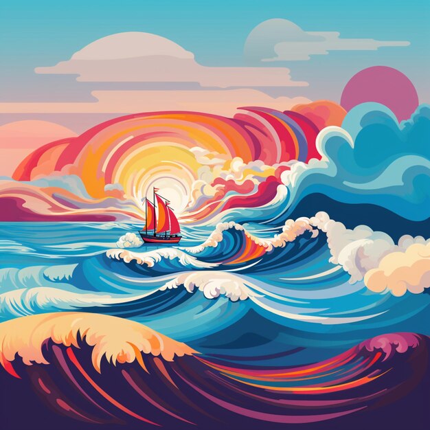 there is a sailboat sailing in the ocean at sunset generative ai