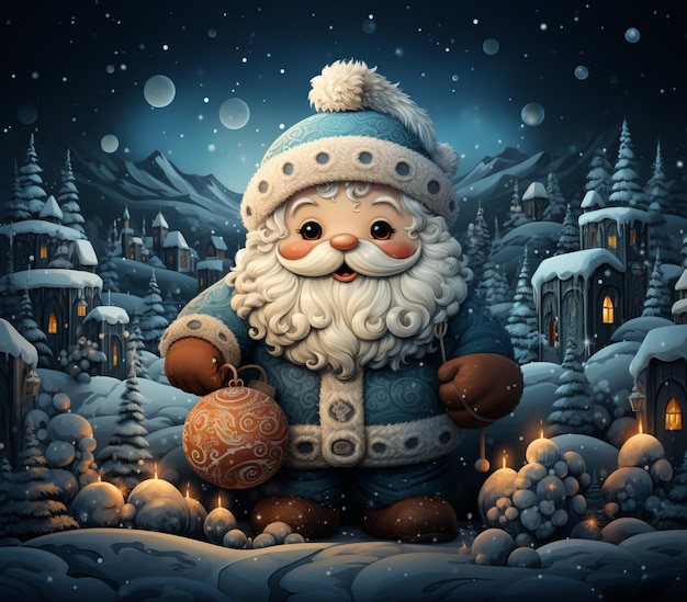 there is a santa claus holding a christmas ball in the snow generative ai