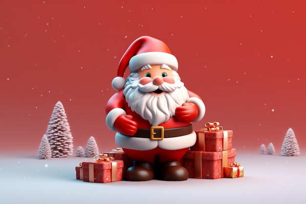 There is a santa claus standing next to a pile of presents generative ai