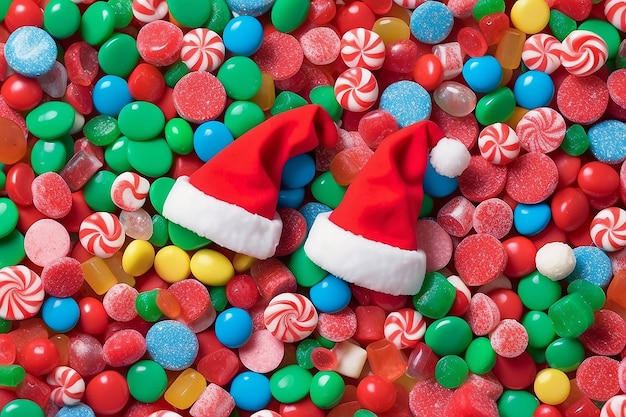 There is a santa hat on top of a pile of candy generative ai