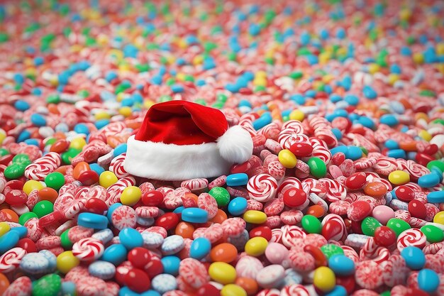 There is a santa hat on top of a pile of candy generative ai