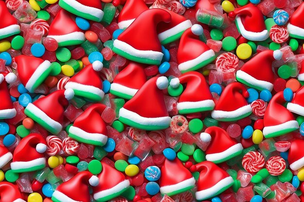 Photo there is a santa hat on top of a pile of candy generative ai