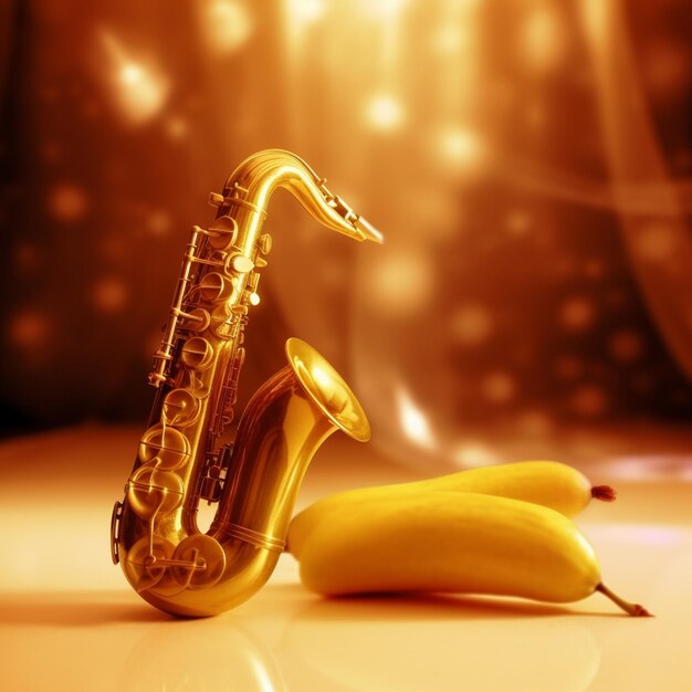 There is a saxophone and a banana on a table generative ai