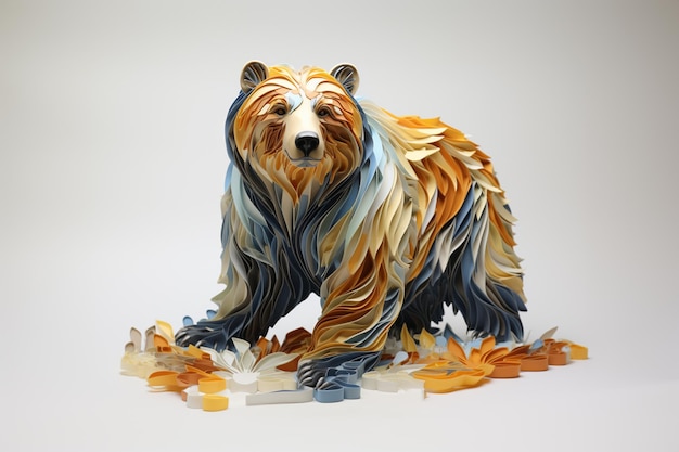 There is a sculpture of a bear made of paper and leaves generative ai