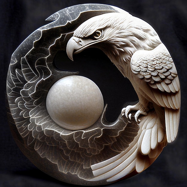 くちばしにボールをくわえた鳥の彫刻がある 生成ai