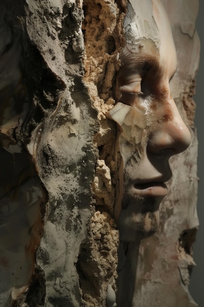 there is a sculpture of a mans face with a piece of plaster on it generative ai