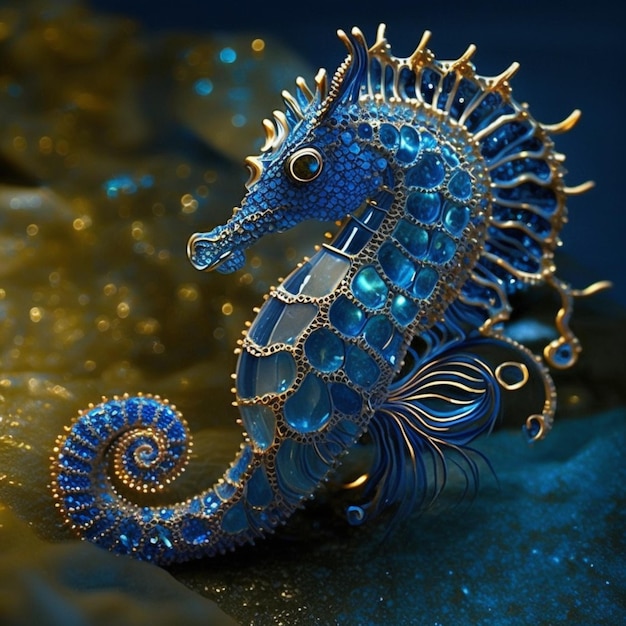 There is a sea horse that is sitting on a rock generative ai