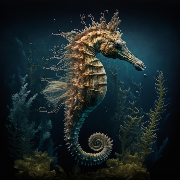there is a sea horse that is swimming in the water generative ai