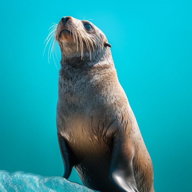 There is a seal sitting on a rock looking up at the sky generative ai