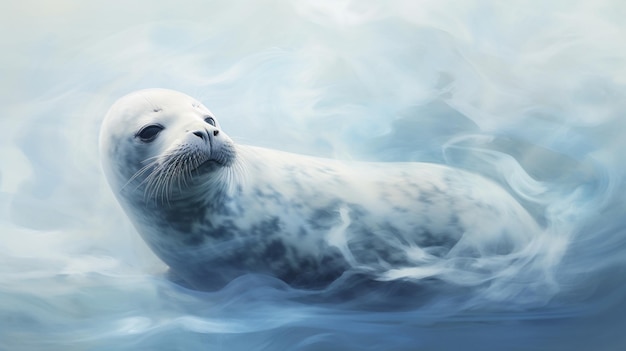 there is a seal that is floating in the water generative ai