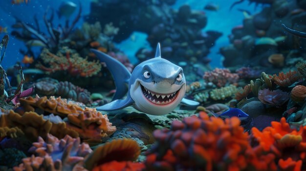 Photo there is a shark that is smiling in the water generative ai