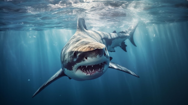 There is a shark that is swimming in the water generative ai