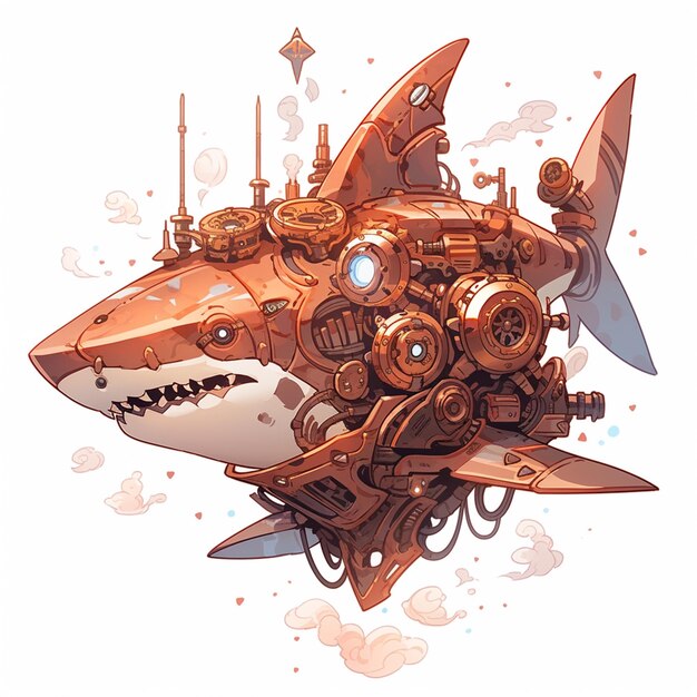 there is a shark with gears and a clock on its back generative ai