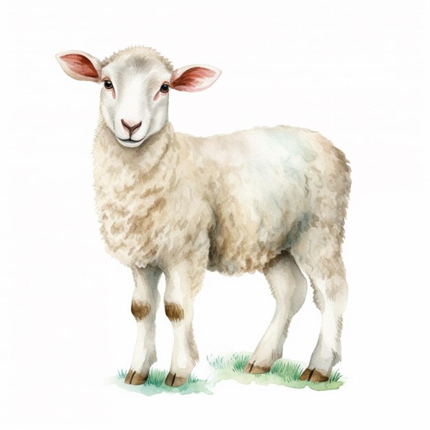 there is a sheep standing in the grass with a white background generative ai