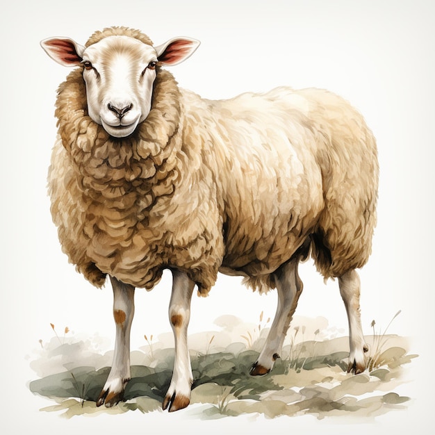 there is a sheep standing in the grass with a white background generative ai