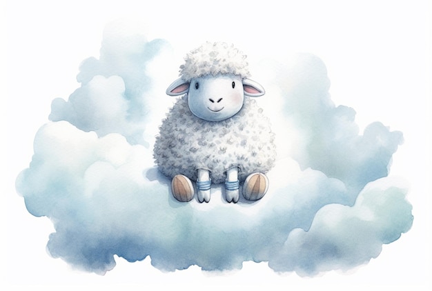 Есть овца, которая сидит на облаке в небе генеративной ай