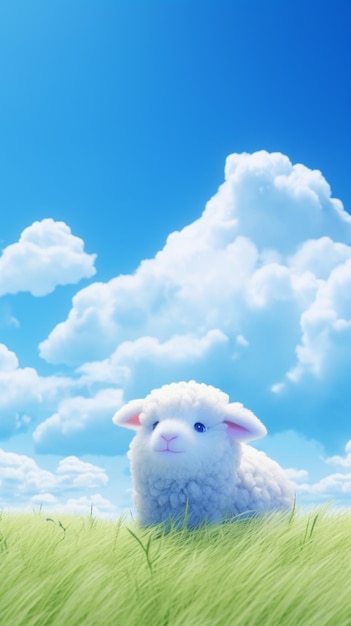 There is a sheep that is sitting in the grass generative ai