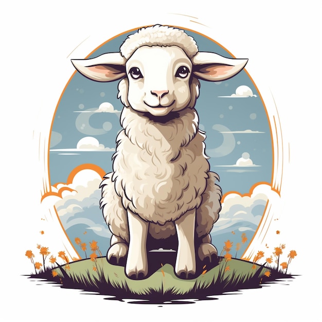 There is a sheep that is sitting on the grass generative ai