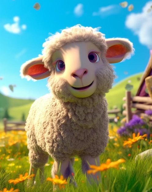 There is a sheep that is standing in the grass generative ai