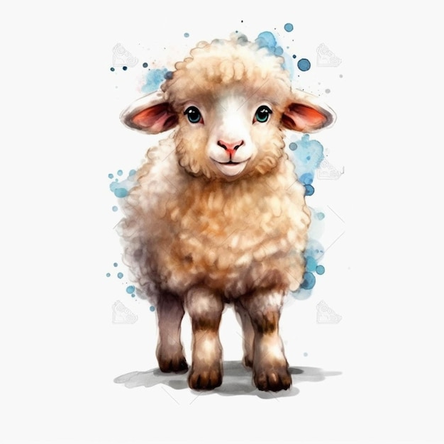 There is a sheep that is standing in the watercolor generative ai