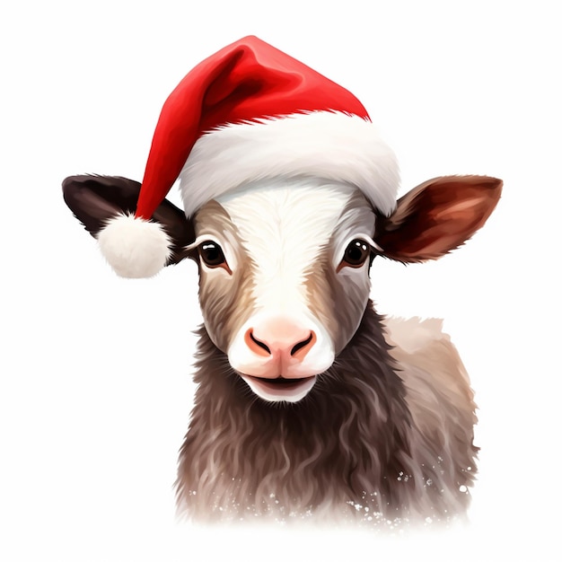 there is a sheep wearing a santa hat on a white background generative ai