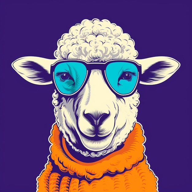 There is a sheep wearing sunglasses and a scarf generative ai