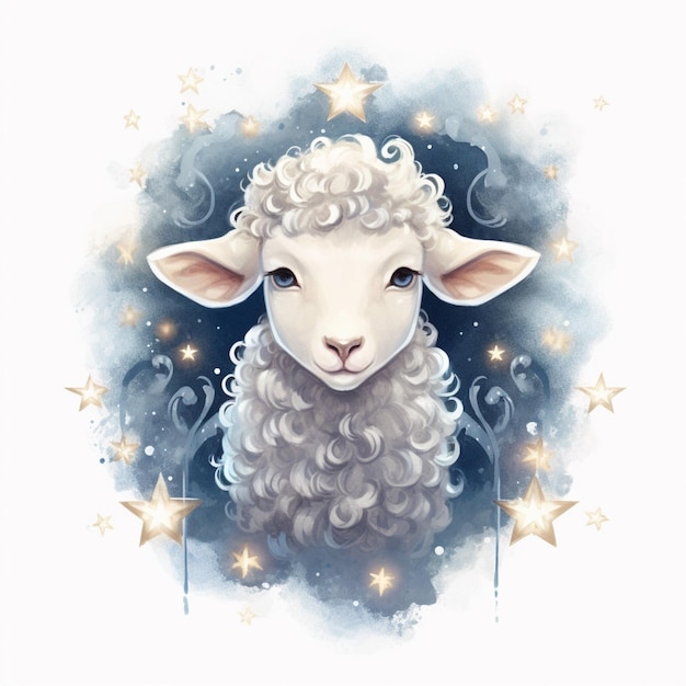 there is a sheep with a star in the background generative ai