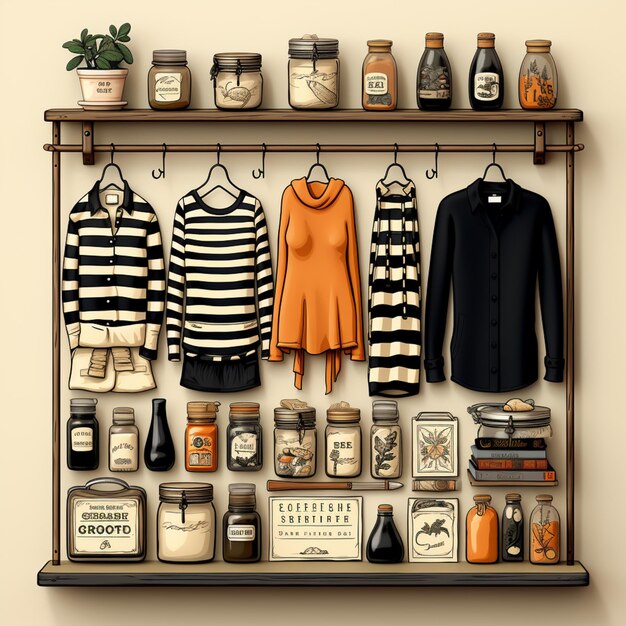 Photo there is a shelf with various items and jars on it generative ai