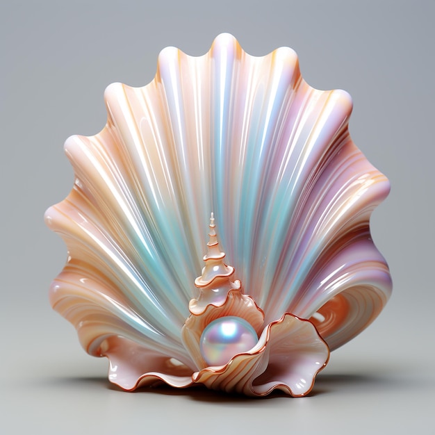 There is a shell with a pearl inside of it on a gray surface generative ai