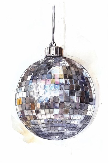 Photo there is a shiny disco ball hanging from a metal hook generative ai