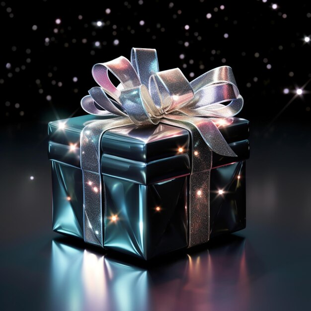 there is a shiny present box with a bow on it generative ai