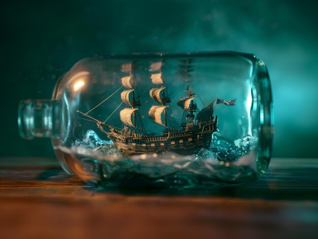 there is a ship in a bottle on a table generative ai