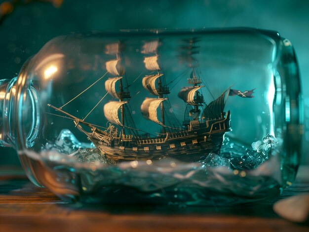 there is a ship in a bottle on a table generative ai