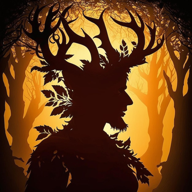 there is a silhouette of a man with a deer head on his head generative ai