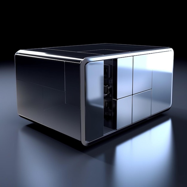 Photo there is a silver microwave with a glass door on a black surface generative ai