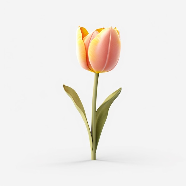 There is a single pink flower with green leaves on a white surface generative ai